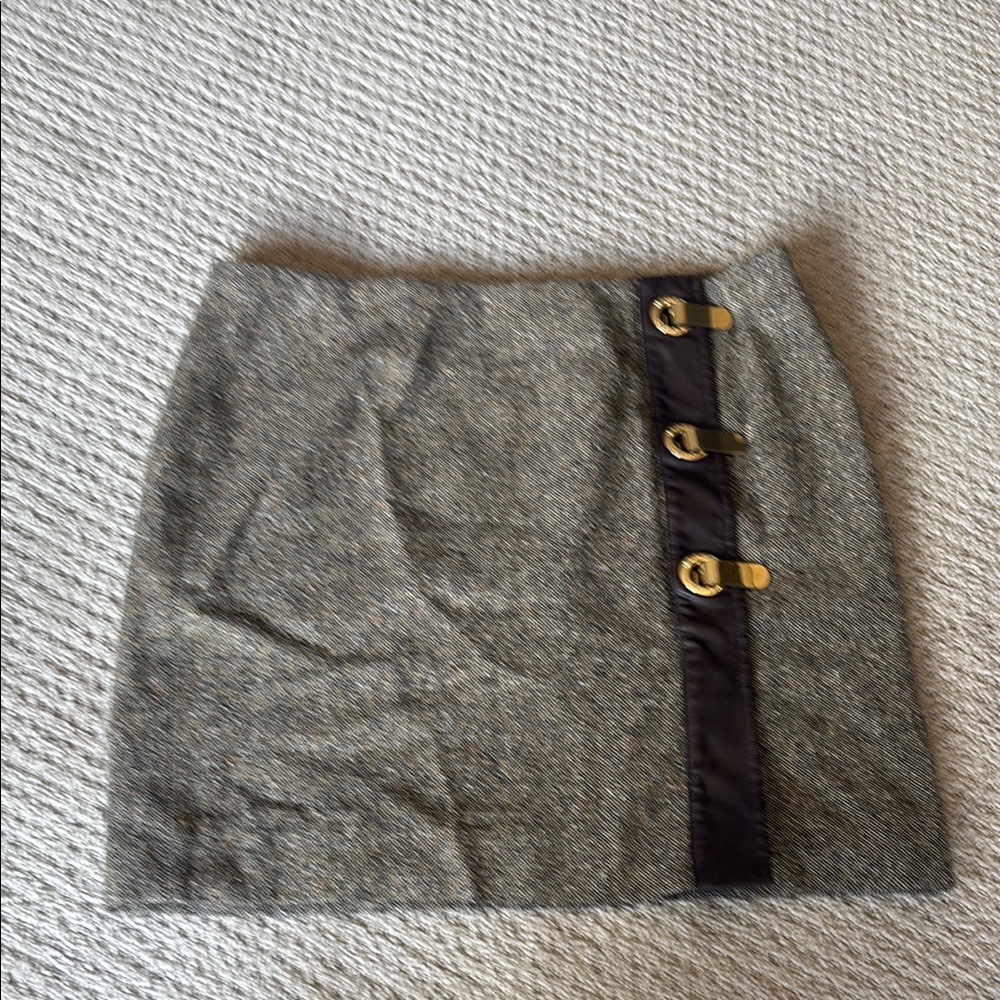 Michael Kors Brown Mixed Twill Skirt with Buckle and Leather Accents